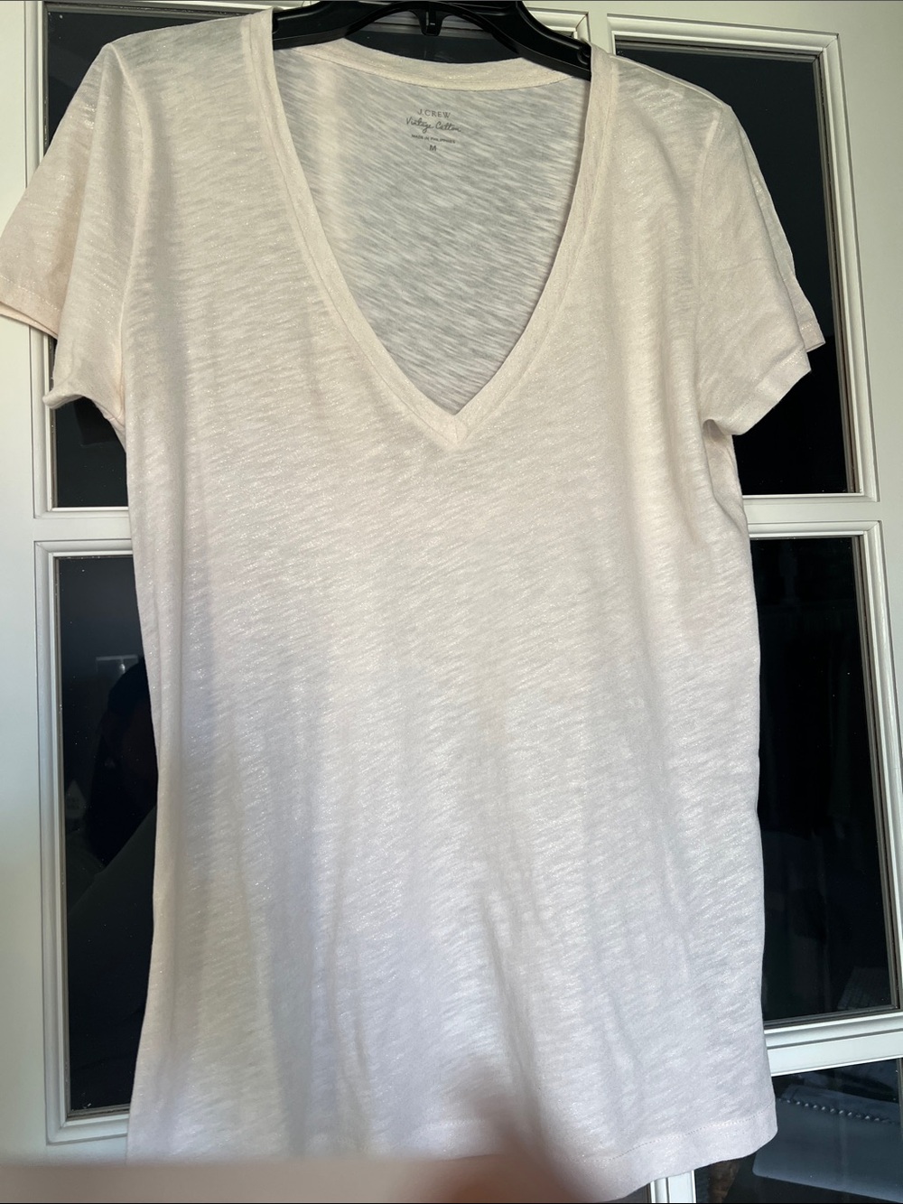 J.Crew Vintage Womens cotton sheer shell pink V-Neck Short Sleeve Tee sz M